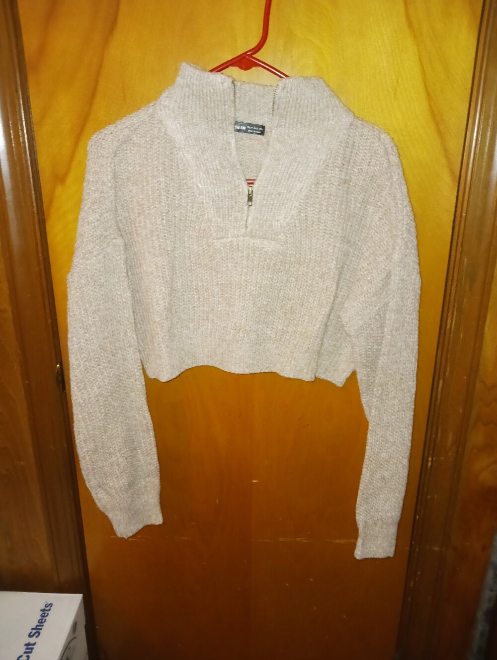 SHEIN Cropped Quarter-Zip Knit Pullover in Beige